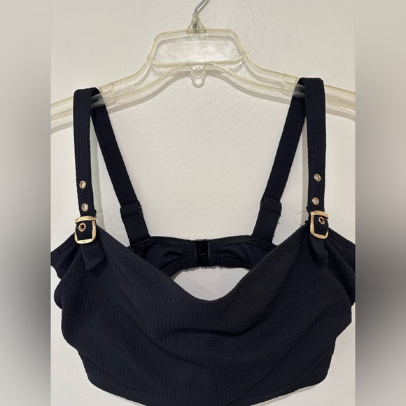 Black Textured Swim top with Buckle Strap Detail - Picture 2 of 5
